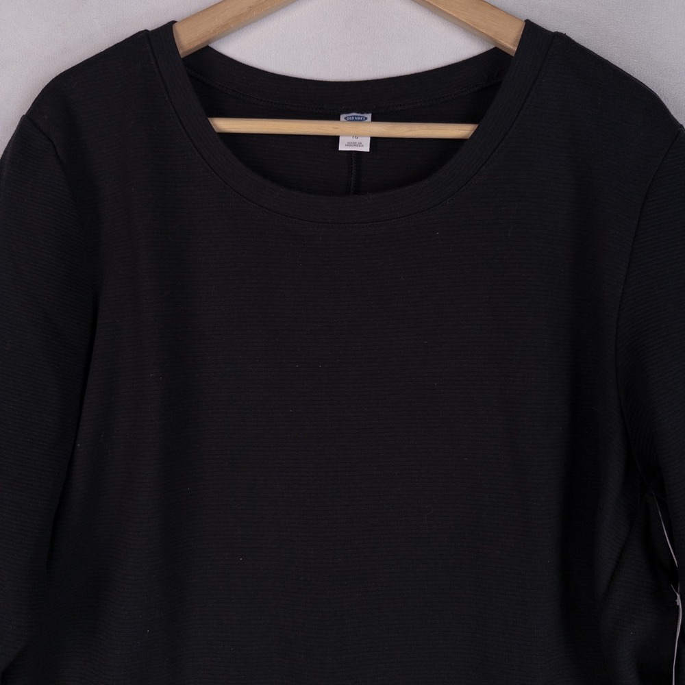 Old Navy Womens Shift Dress XL Black Textured Knit 3/4 Sleeve Minimalist Capsule - Picture 2 of 9
